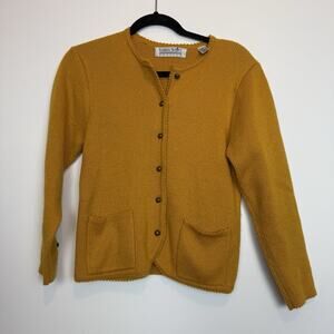 Vintage Karen Scott mustard yellow wool blend cardigan button sz PS pockets